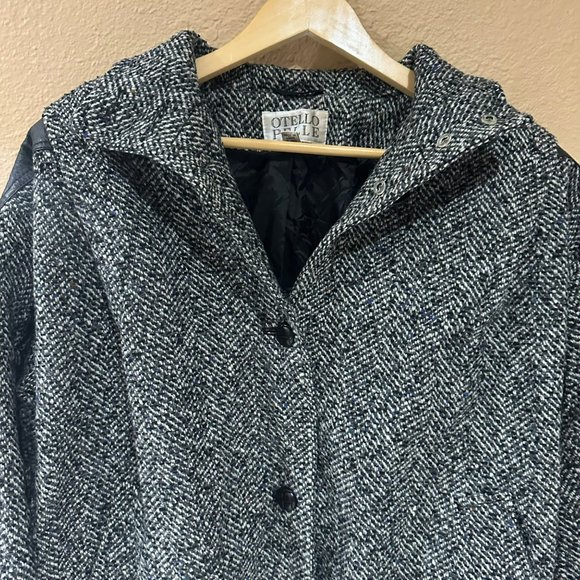 Vintage Otello Pelle Bomber Jacket Womens Size Medium Gray Wool Blend Mock Coat - Picture 3 of 15